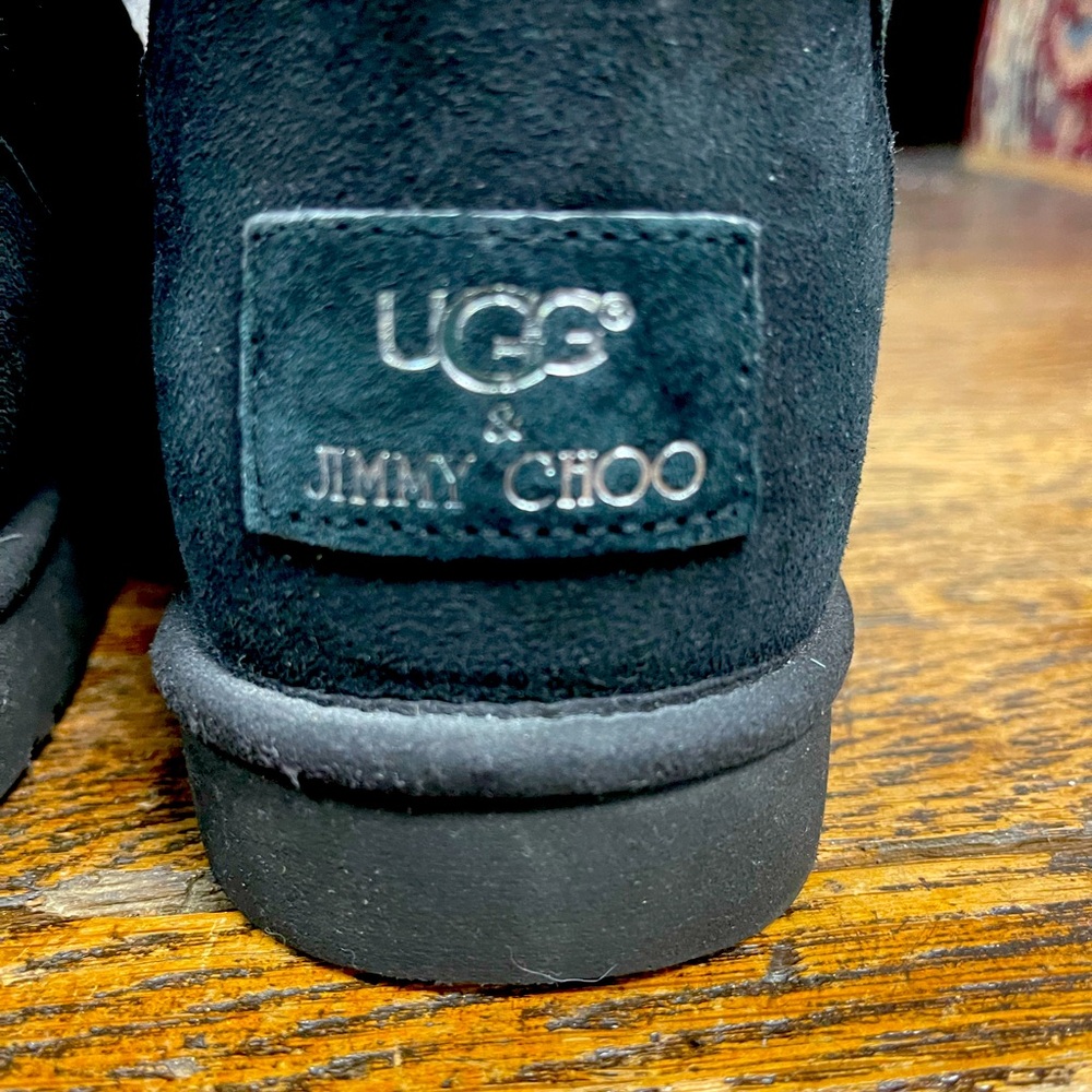Limited edition, Ugg & Jimmy Choo shearling boots with fringe and star studs
